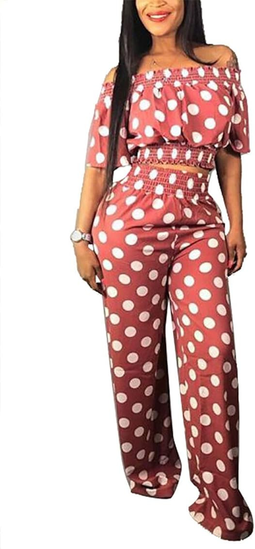 LKOUS Women Summer Elegant Spaghetti Strap Sleeveless Polka Dot Print One-Piece Loose Wide Leg Pa... | Amazon (US)