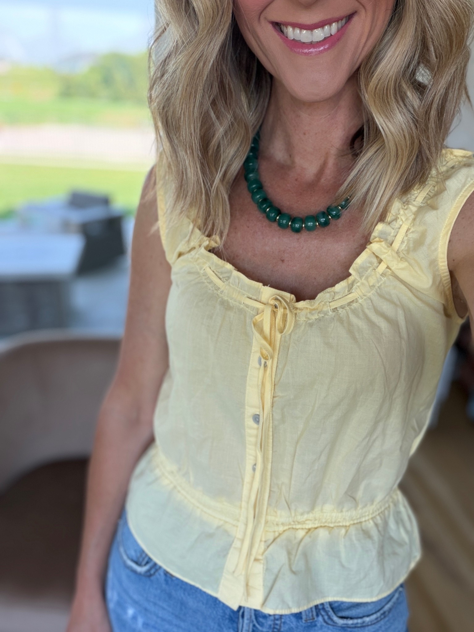 Today’s outfit! Love the pale yellow summer top!

#LTKgrwm #LTKOver40 #LTKSeasonal