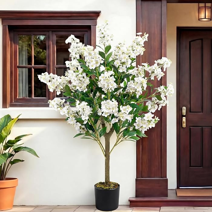 3.5 ft Artificial White Crape Myrtle Tree Plant, 42 Inch Faux Blooming Lagerstroemia Flowers Tree... | Amazon (US)