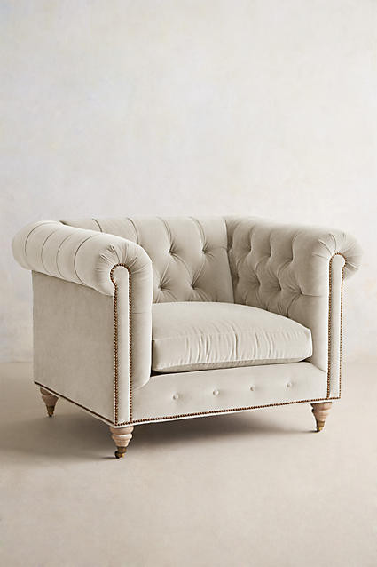 Velvet Lyre Chesterfield Armchair, Wilcox | Anthropologie (US)