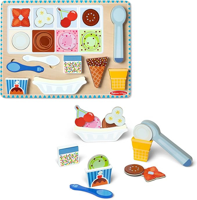 Melissa & Doug Ice Cream Wooden Magnetic Puzzle Play Activity Set, 16 Magnet Pieces, Play Food To... | Amazon (US)