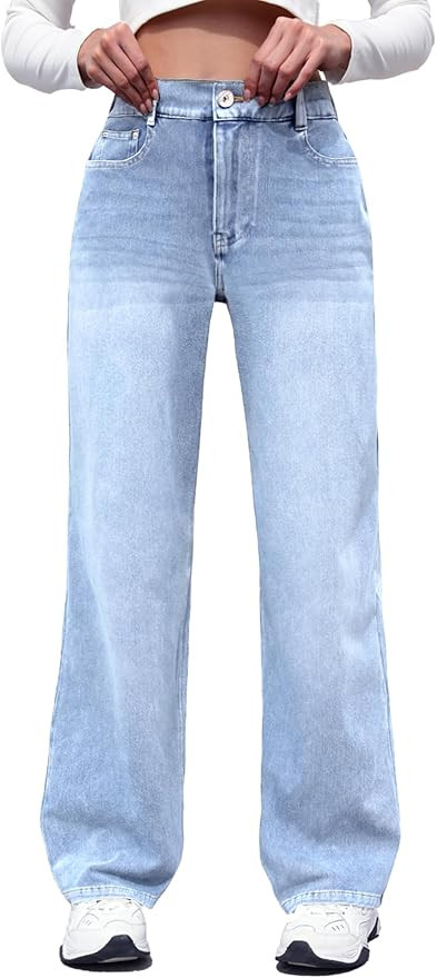 ELLEVEN High Stretchy Sweatpant Jeans Women, Elastic Waist Wide Leg Baggy Knit Jeans Straight Leg... | Amazon (US)