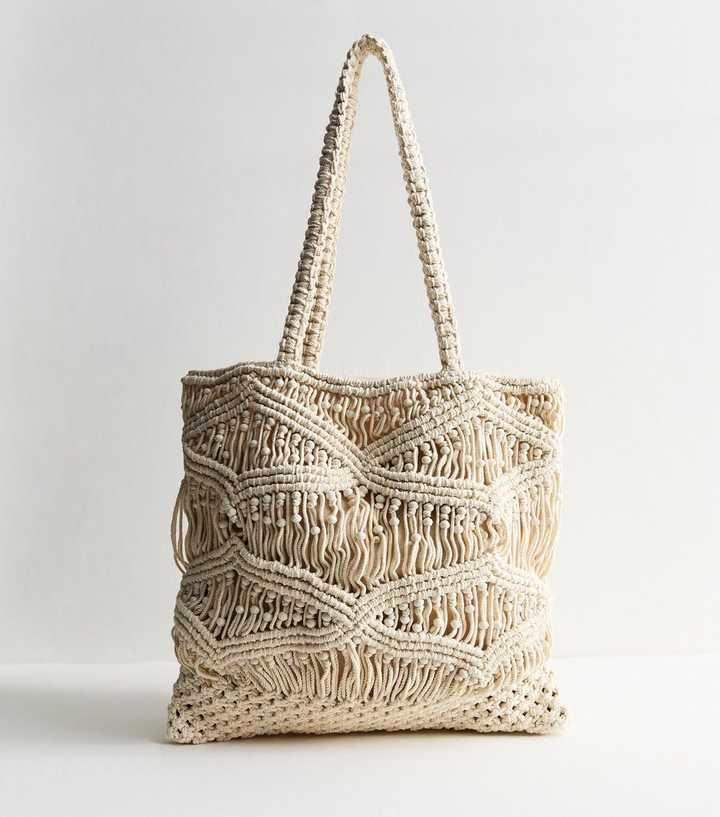 Cream Woven Beaded Tote Bag | New Look | New Look (UK)