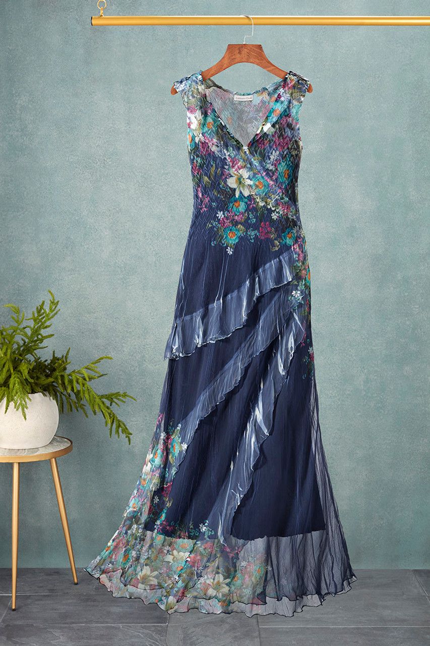 Indigo Meadow Ruffle Dress by Komarov | Coldwater Creek