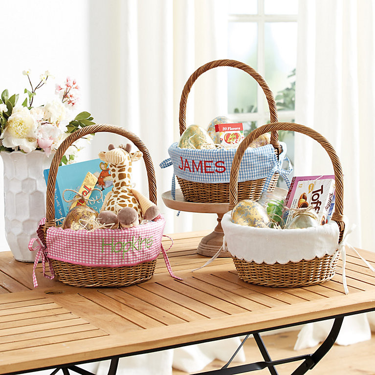 Wicker Easter Basket with Personalized Liner & Handwoven Rattan Handle | Ballard Designs, Inc.