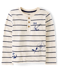 Boys Long Sleeve Striped Embroidered Coastal Henley Top - Driftwood Bay - TAN | Gymboree | Gymboree
