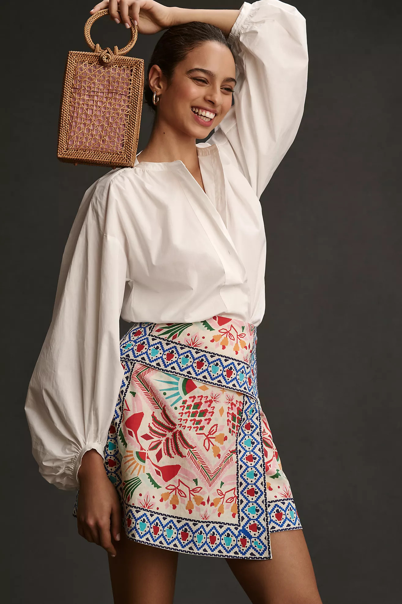 Farm Rio Embroidered Wrap Mini Skirt | Anthropologie (US)