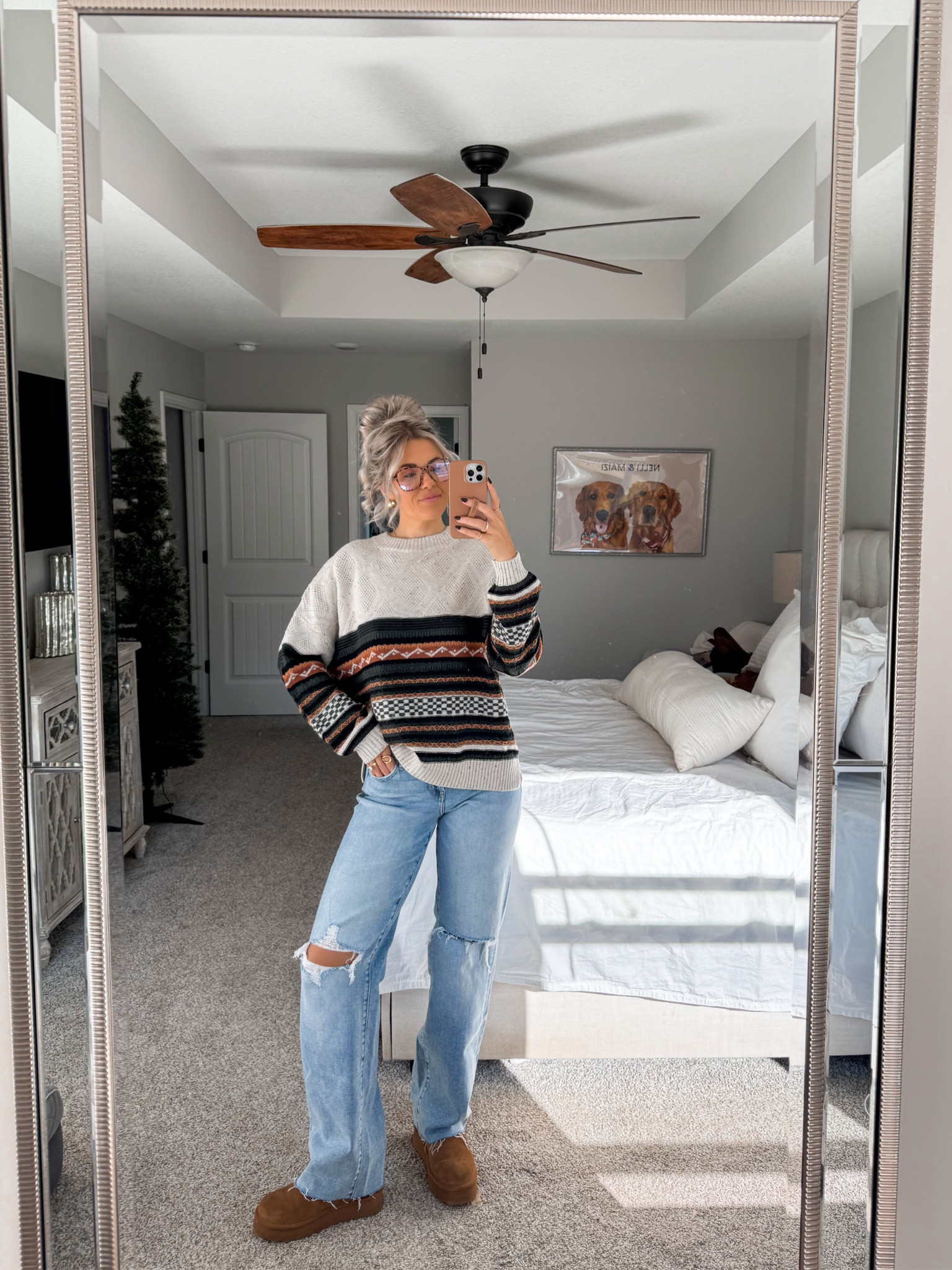 ultimate cozy outfit! these jeans are tooo good. i’m in a 26/35 (come in a long inseam!) sized up to a medium in the sweater - it’s so cute - love these boots too! 

#LTKHoliday #LTKStyleTip #LTKFindsUnder50