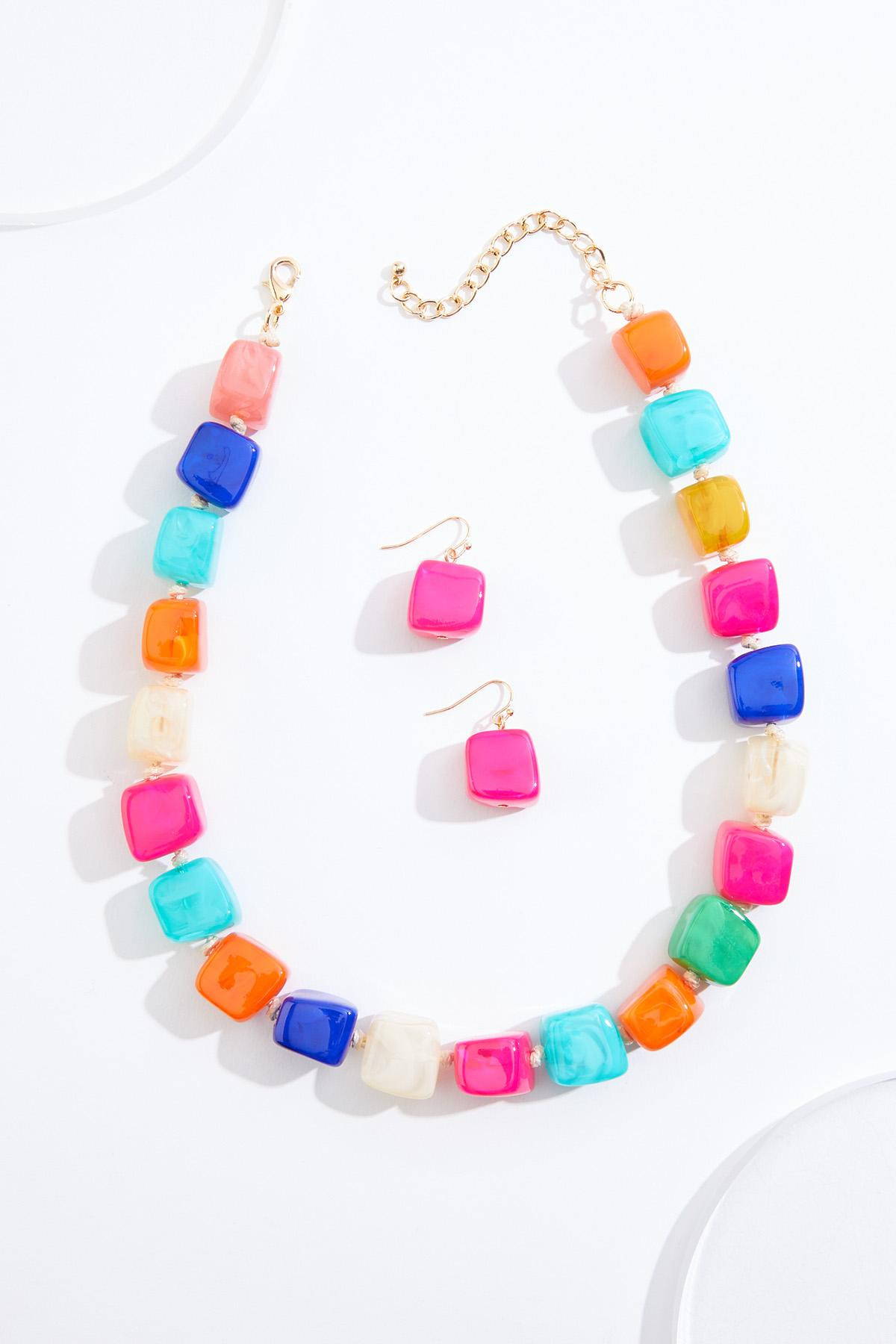 Multicolor Lucite Cube Necklace Set | Cato Fashions