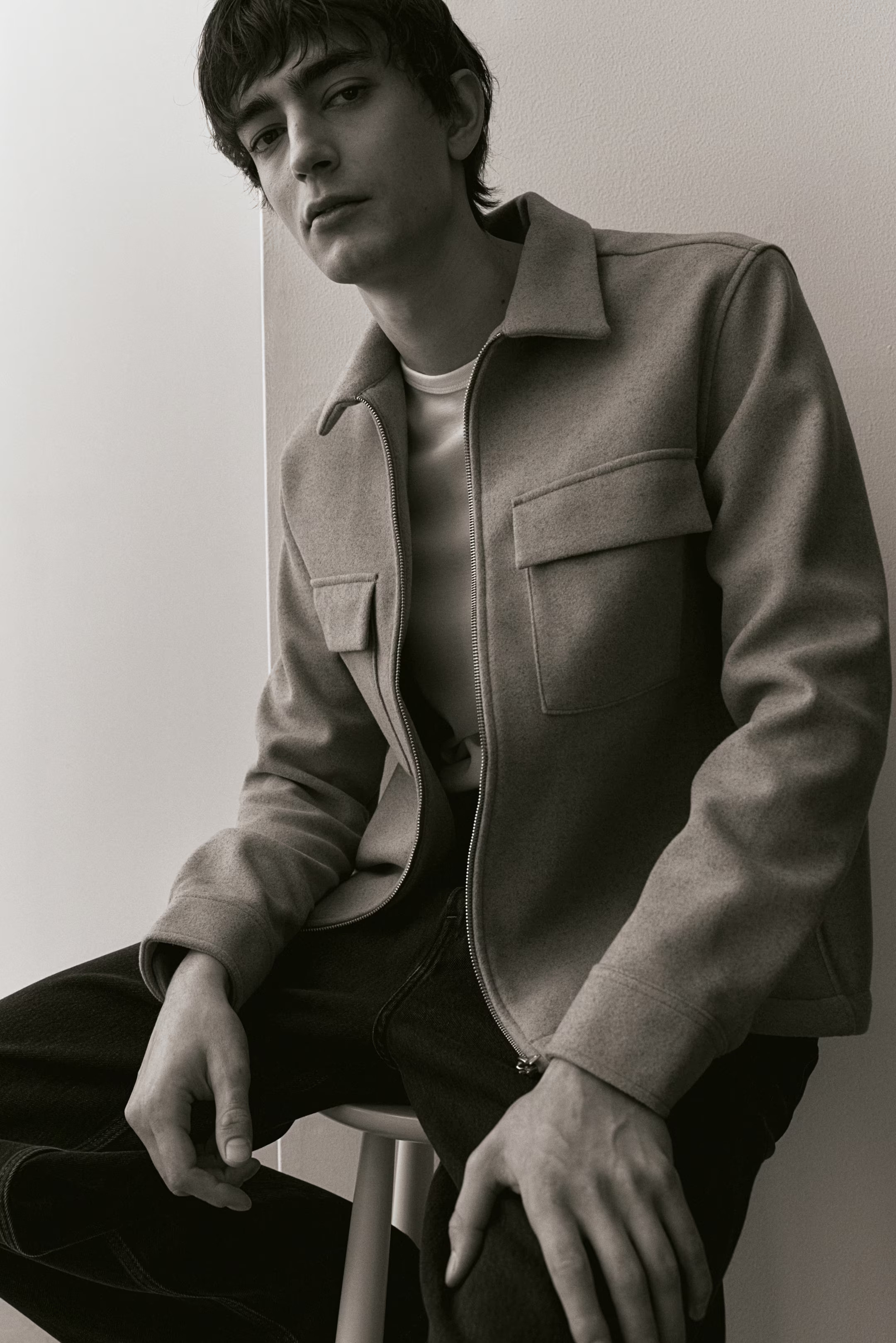 Regular Fit Overshirt with Zipper - Beige melange - Men | H&M US | H&M (US + CA)