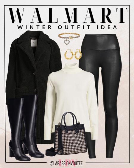 Step out in sophistication at Walmart! 🌟 Embrace the elegance of a long coat paired with a cozy long sleeve sweater and edgy faux leather leggings. Elevate your accessories game with a mini tote bag, tall leather boots, and the perfect bracelet and earrings. Chic style, unbeatable prices! 

#LTKSeasonal #LTKHoliday #LTKstyletip