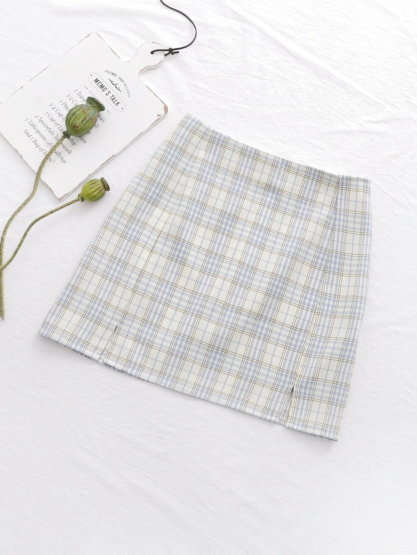 Plaid Split Front Mini Straight Skirt | SHEIN