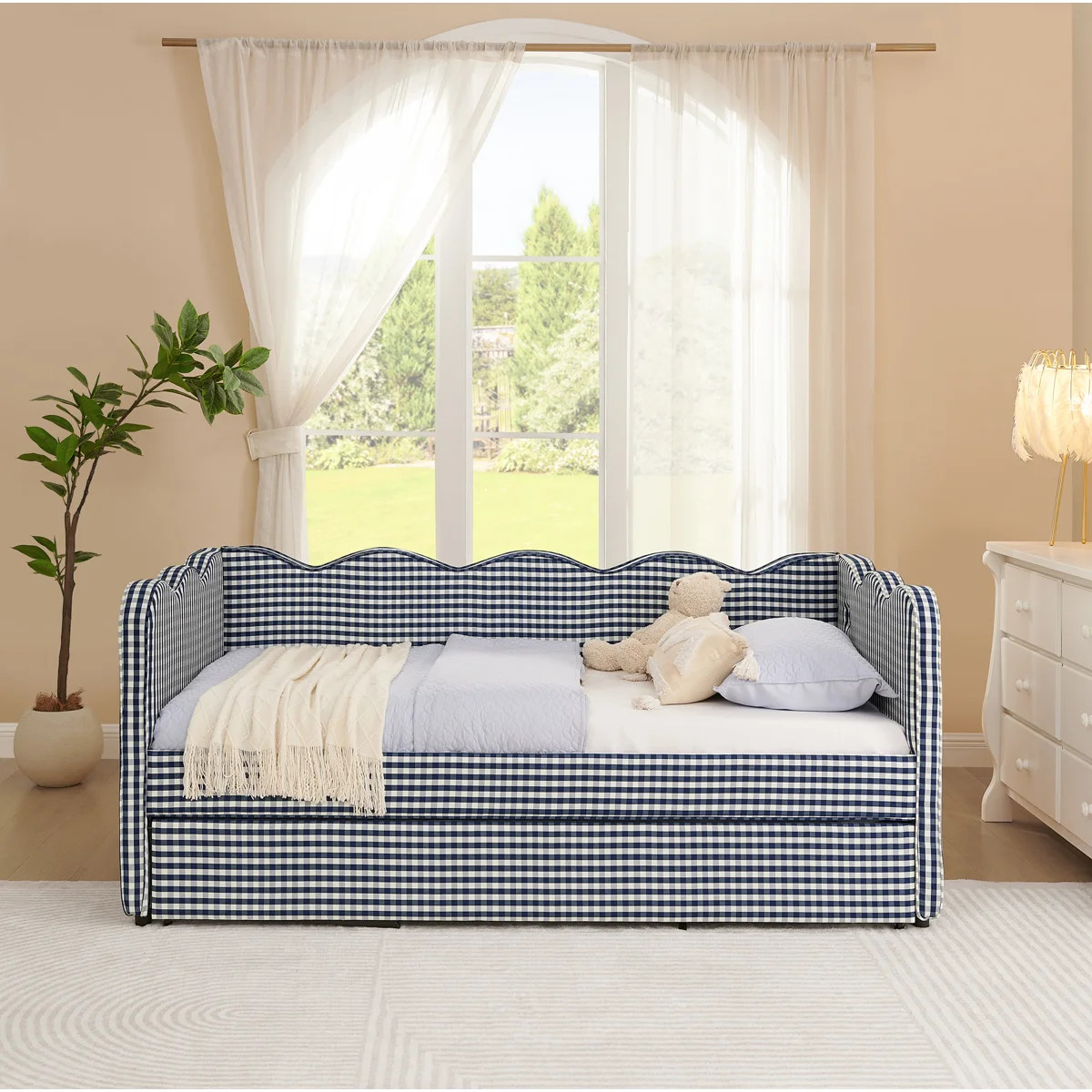 Cozy Gingham Daybed With Trundle  Sofa Bed No Box Spring Needed | Wayfair North America