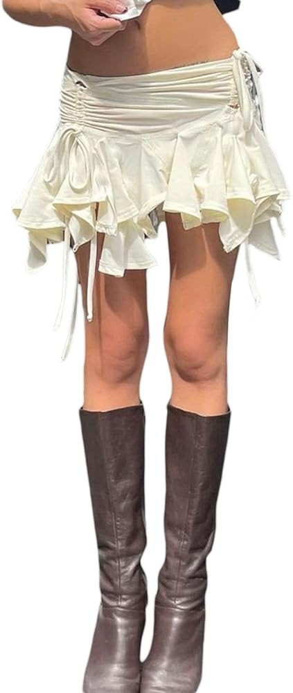 Seyurigaoka Women Y2k Ruffle Mini Skirt Asymmetrical Hem A Line Mini Short Pleated Skirt Summer F... | Amazon (US)
