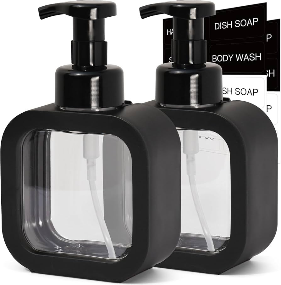 Foaming Soap Dispenser, 2 Pack 300ml (10oz) Plastic Refillable Foaming Hand Soap Dispenser with 1... | Amazon (US)