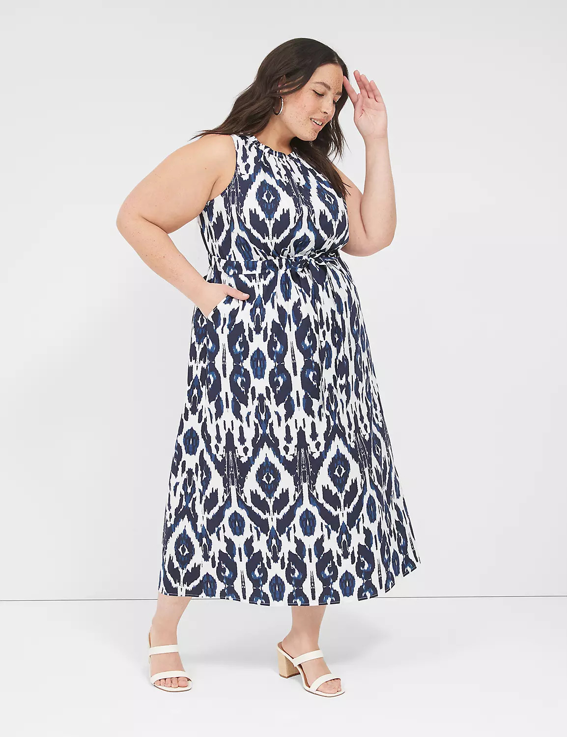 Elastic-Neck Tie-Waist Midi Dress | LaneBryant | Lane Bryant (US)
