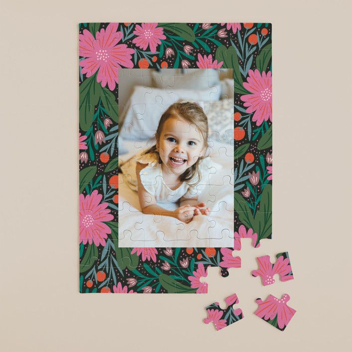 "Botanicals" - Customizable 60-piece Custom Puzzle in Pink by Jen Owens. | Minted