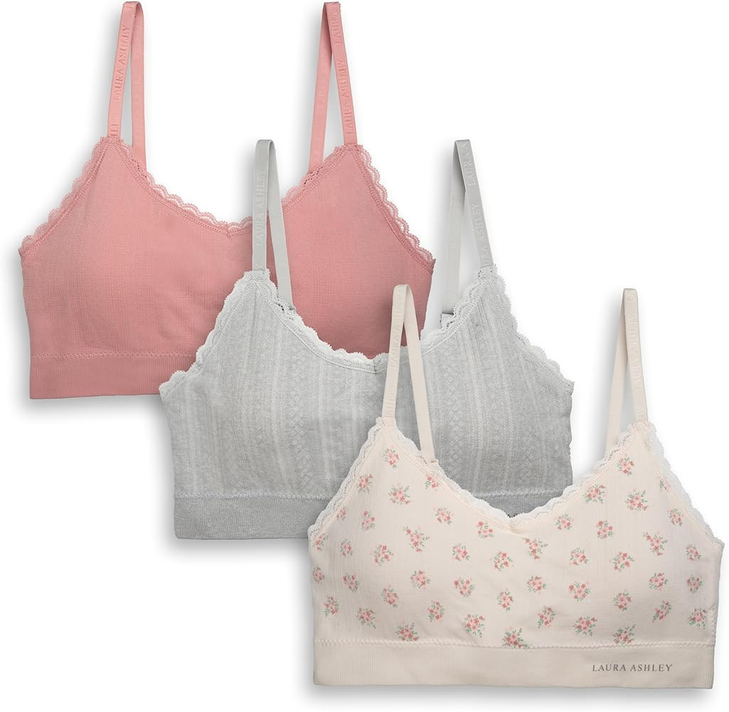 Laura Ashley Women's Pointelle and Lace Bralette Set, Seamless Wirefree Padded Bralettes, 3-Pack | Amazon (US)