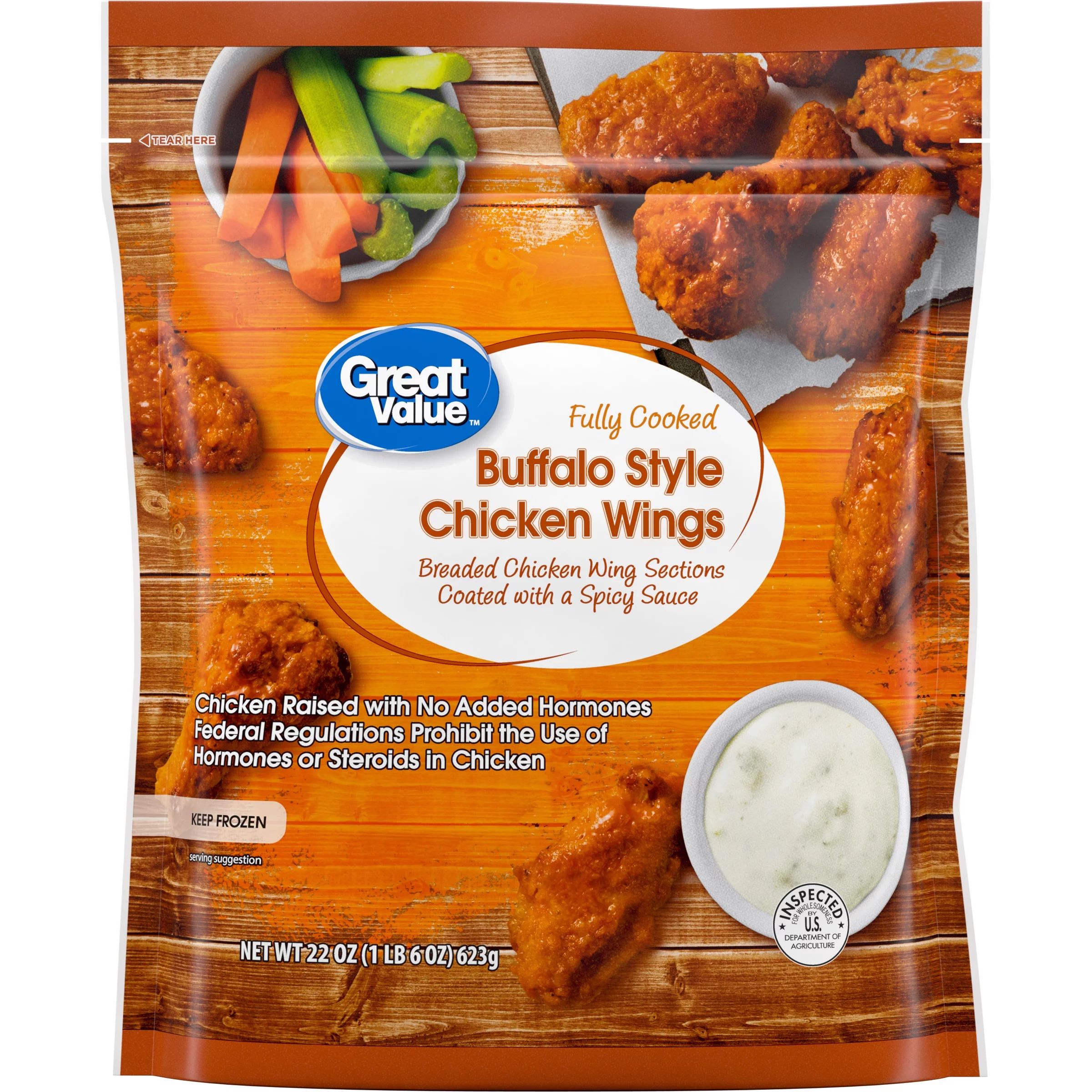 Great Value Buffalo Style Fully Cooked Chicken Wings, 22 oz - Walmart.com | Walmart (US)