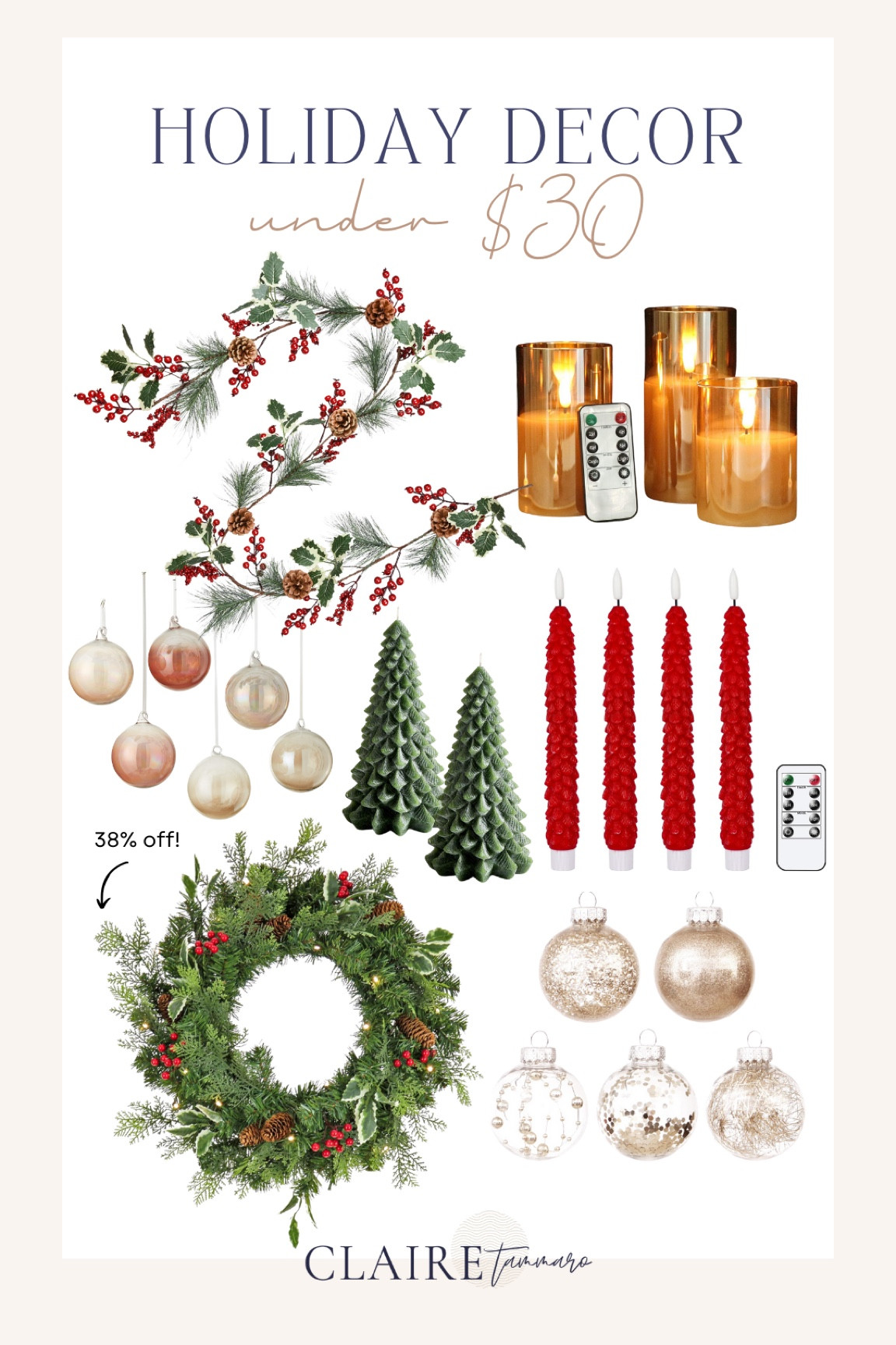 Holiday decor under $30, including sale finds!🎄Holiday wreath, holiday candles, holiday ornaments, affordable decor, affordable holiday home decor 

#LTKSeasonal #LTKhome #LTKHoliday