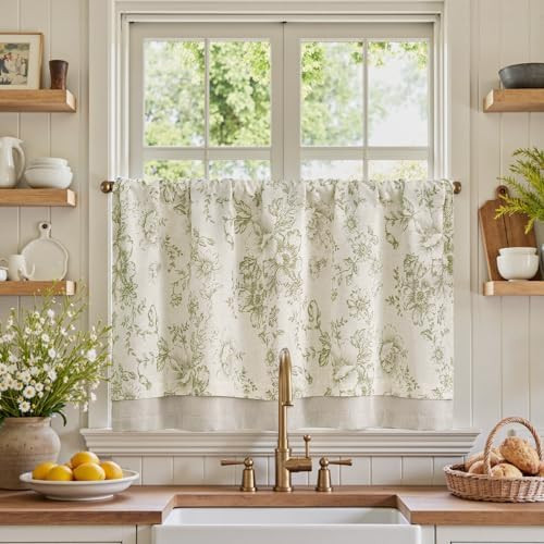 jinchan Linen Kitchen Curtain 24 Inch French Floral Double Layer Curtain Farmhouse Vintage Tier D... | Amazon (US)
