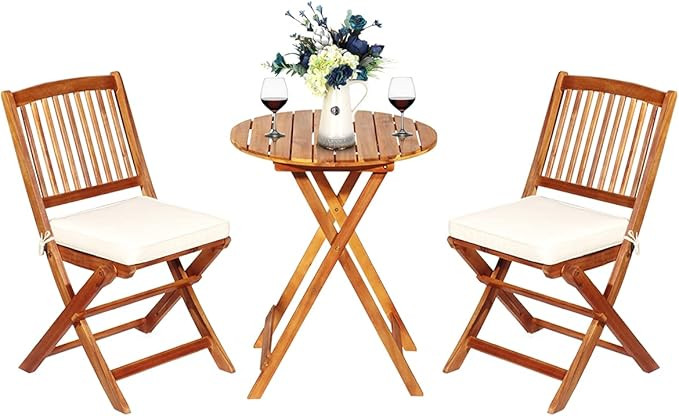 ORALNER 3-Piece Acacia Wood Folding Patio Bistro Set, Small Outdoor Balcony Furniture, Round Coff... | Amazon (US)