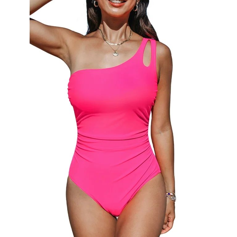 CUPSHE Women's One Piece Swimsuit Tummy Control Bathing Suit One Shoulder Cutout Slimming Swimwea... | Walmart (US)