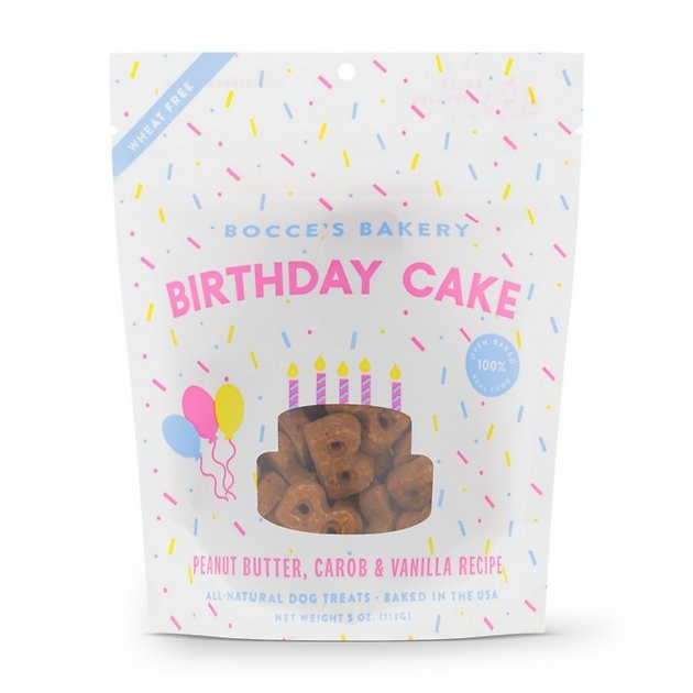 Bocce's Bakery Birthday Peanut Butter, Molasses & Vanilla Cake Dog Treats, 5-oz bag | Chewy.com