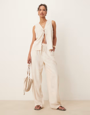 ASOS DESIGN linen mix pull on pants in stone - part of a set | ASOS | ASOS (Global)