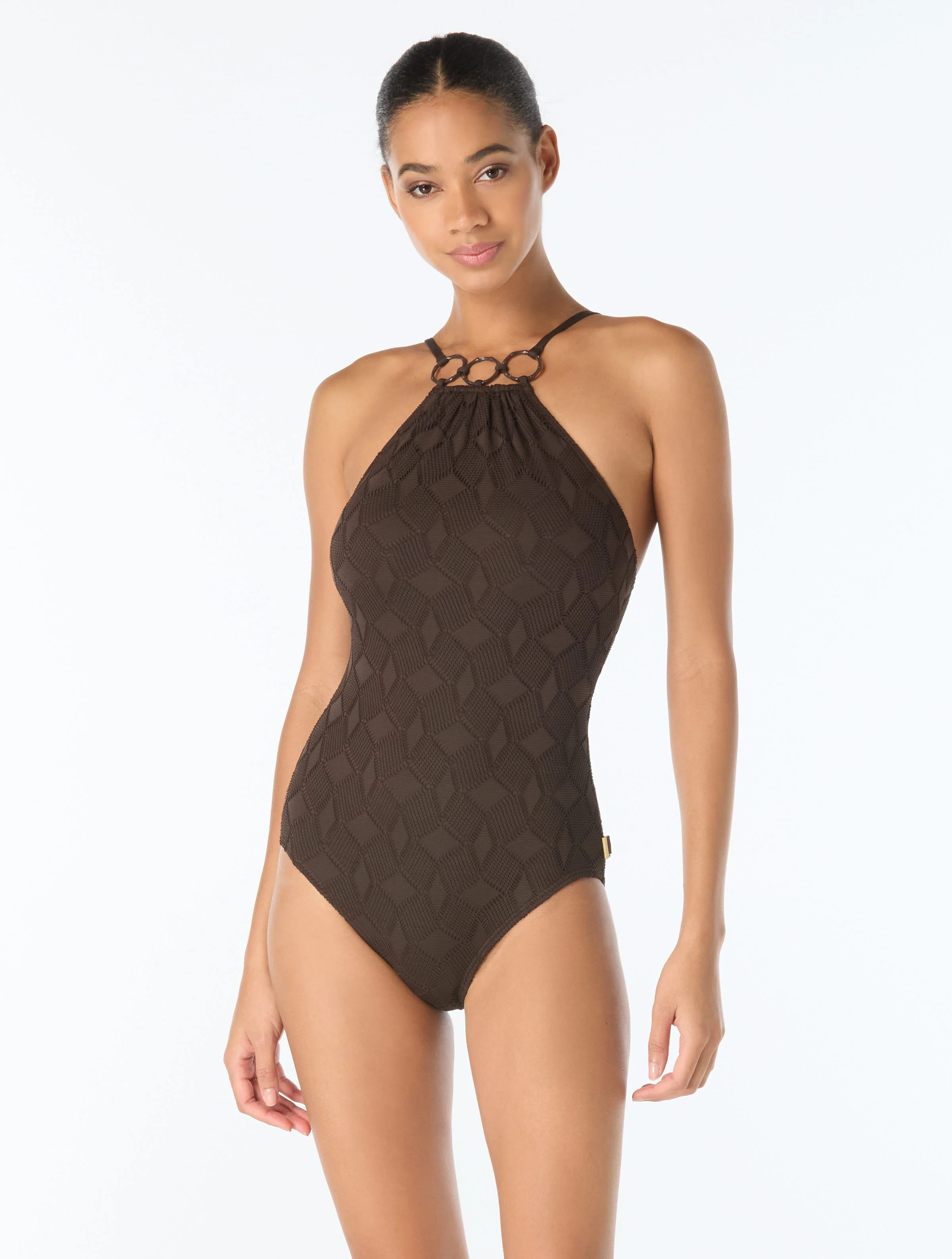 Vince Camuto High Neck Textured One Piece Swimsuit - Geo Crochet | Beach2Ocean