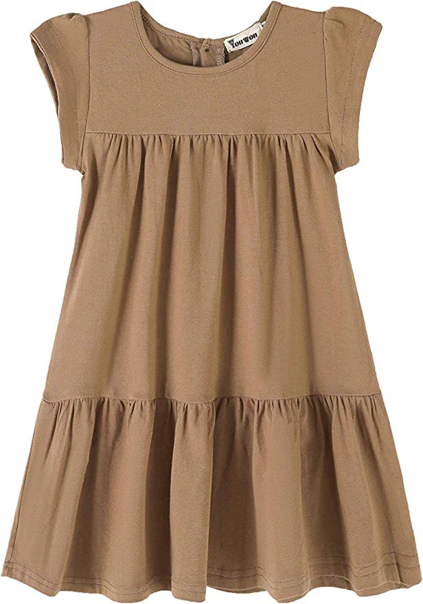 Youwon Girls Dress Short Sleeve Solid Color Tunic A-Line Tiered Swing Dress 2-6 7-16 | Amazon (US)