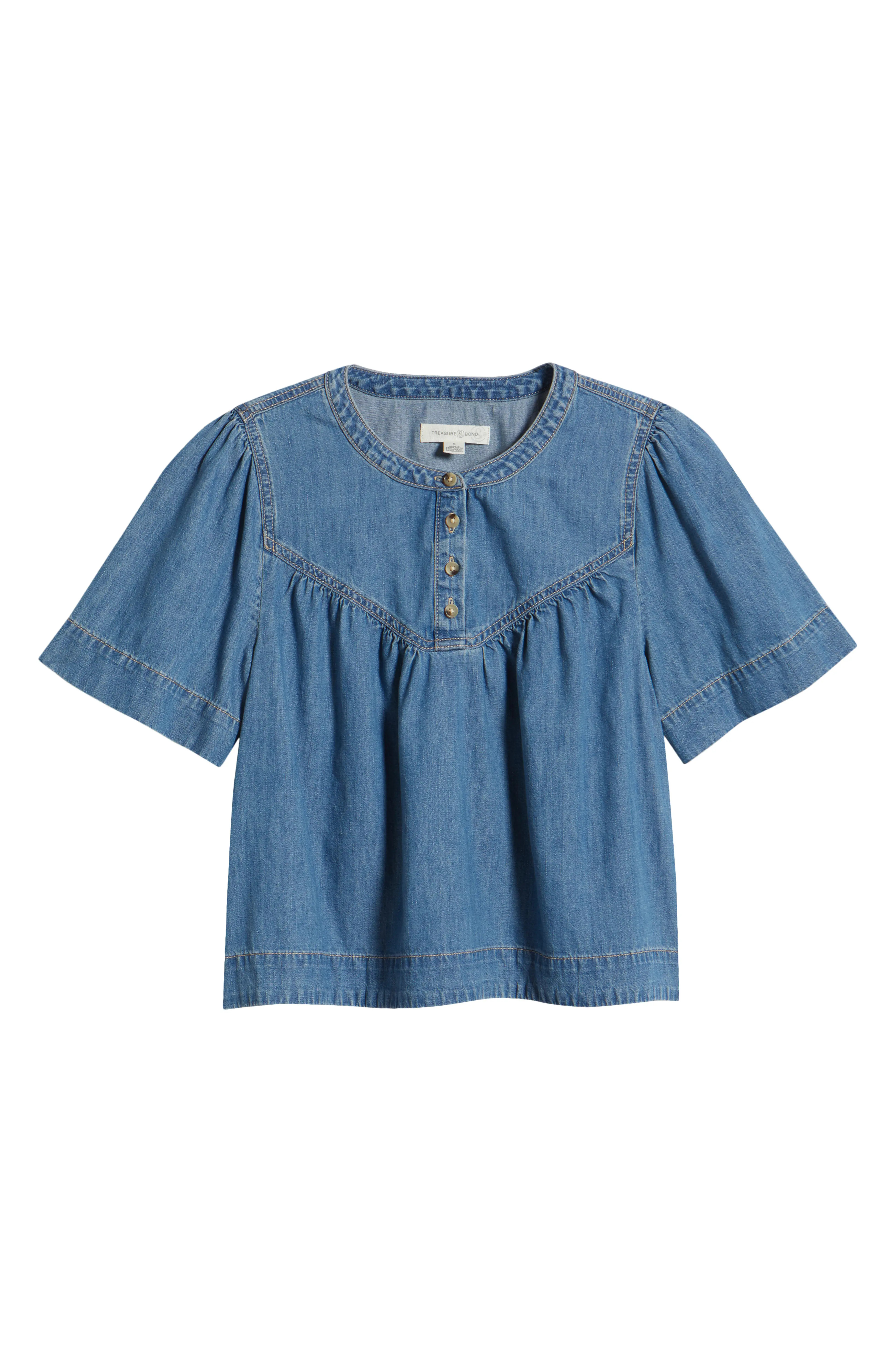 Shirred Short Sleeve Chambray Top | Nordstrom