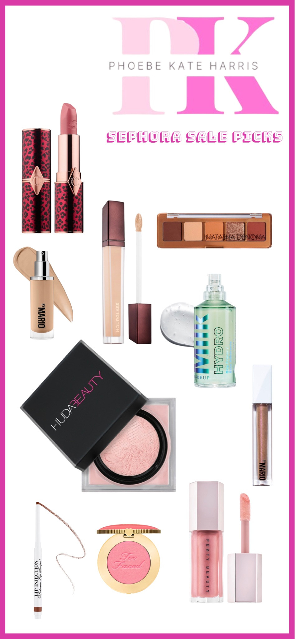 Sephora Sale picks! 
- Charlotte Tilbury Lipstick “Dancefloor Princess” 
- Makeup By Mario foundation shade 11N
- Hourglass concealer shade cotton
- MILK hydro grip primer 
- Huda Beauty powder shade Cherry Blosson
- Makeup By Mario lip gloss shade Rose Nude 
- Fenty Beauty Lipgloss shade Sweetmouth 
- Too Faced lipliner shade Puffy Nude
- Too Faced blush shade Golden Hour 

#LTKFind #LTKSeasonal #LTKGiftGuide