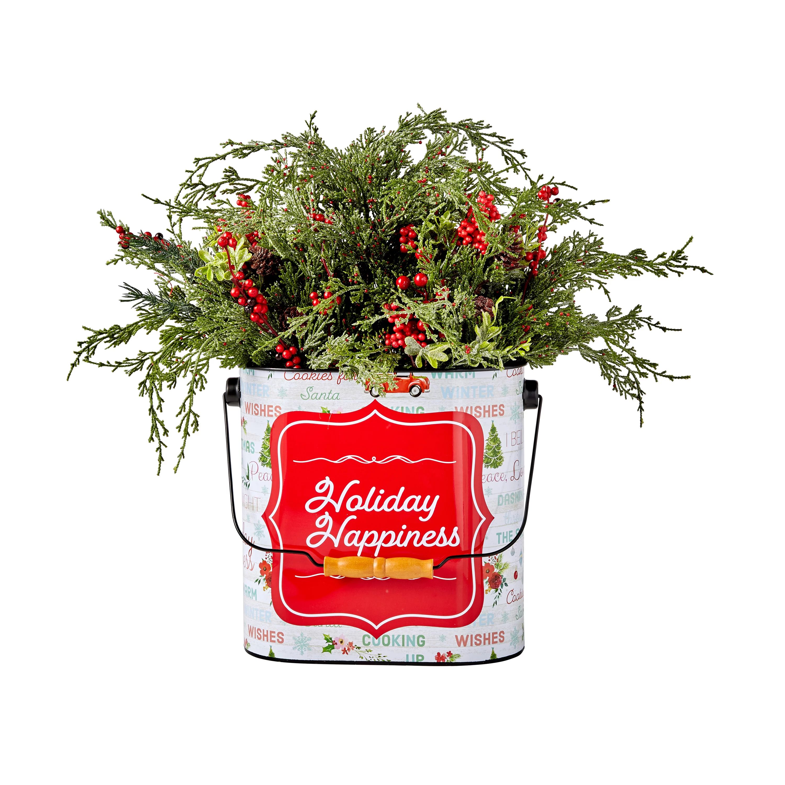 The Pioneer Woman Artificial Bucket Planter, Holiday Happiness - Walmart.com | Walmart (US)