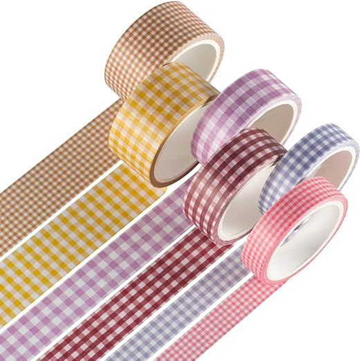 YUBBAEX 6 Rolls Plaid Washi Tape Set Basic Grid Masking Decorative Tapes for Arts, DIY Crafts, Jo... | Amazon (US)