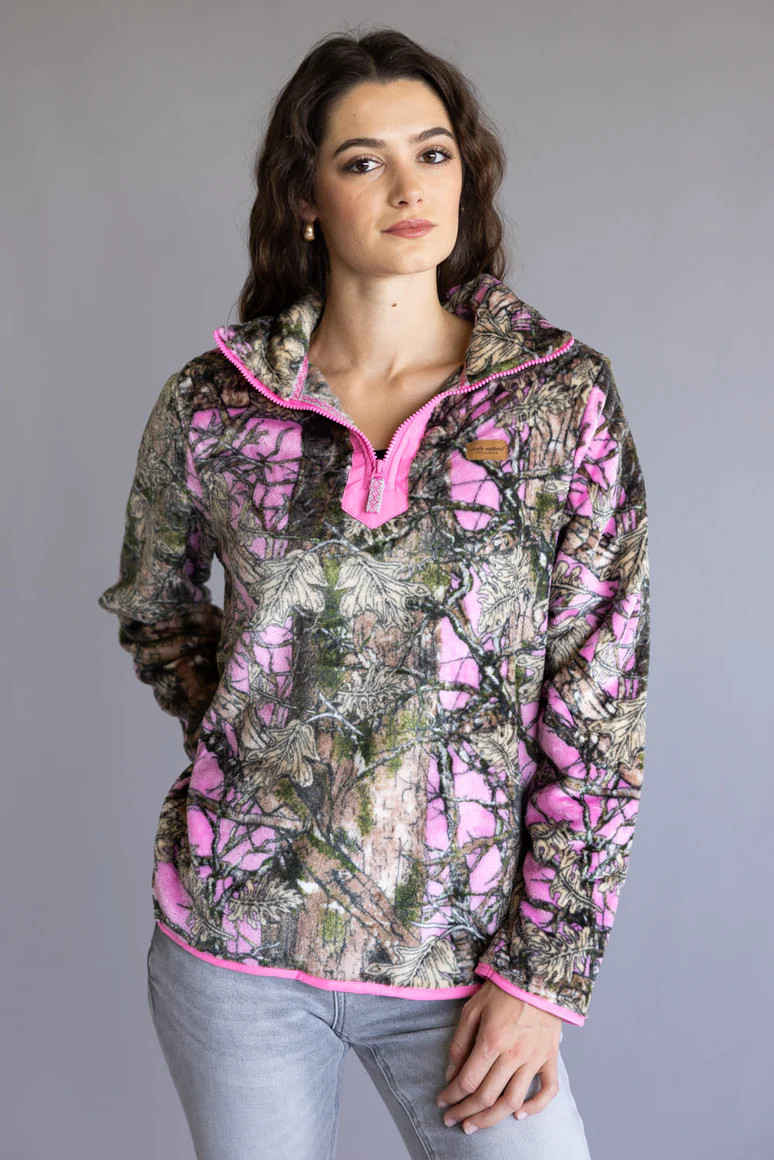 Simply Southern ¼ Zip Fleece Pullover for Women in Pink Camo | Glik's