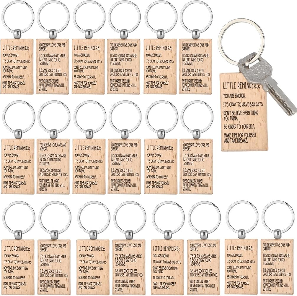 Landical 20/30Pcs Wood Little Reminders Keychain Bulk Inspirational Key Chain Positive Mental Hea... | Amazon (US)