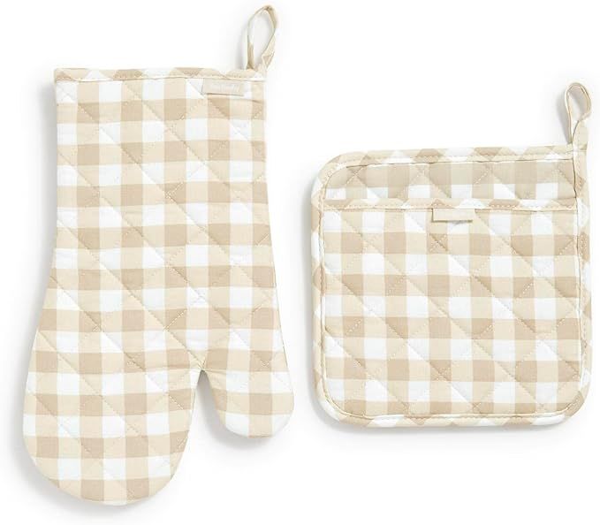 Vera Bradley Women's Cotton Pot Holder & Oven Mitt Set, Gingham Sand - Recycled Cotton, One Size | Amazon (US)