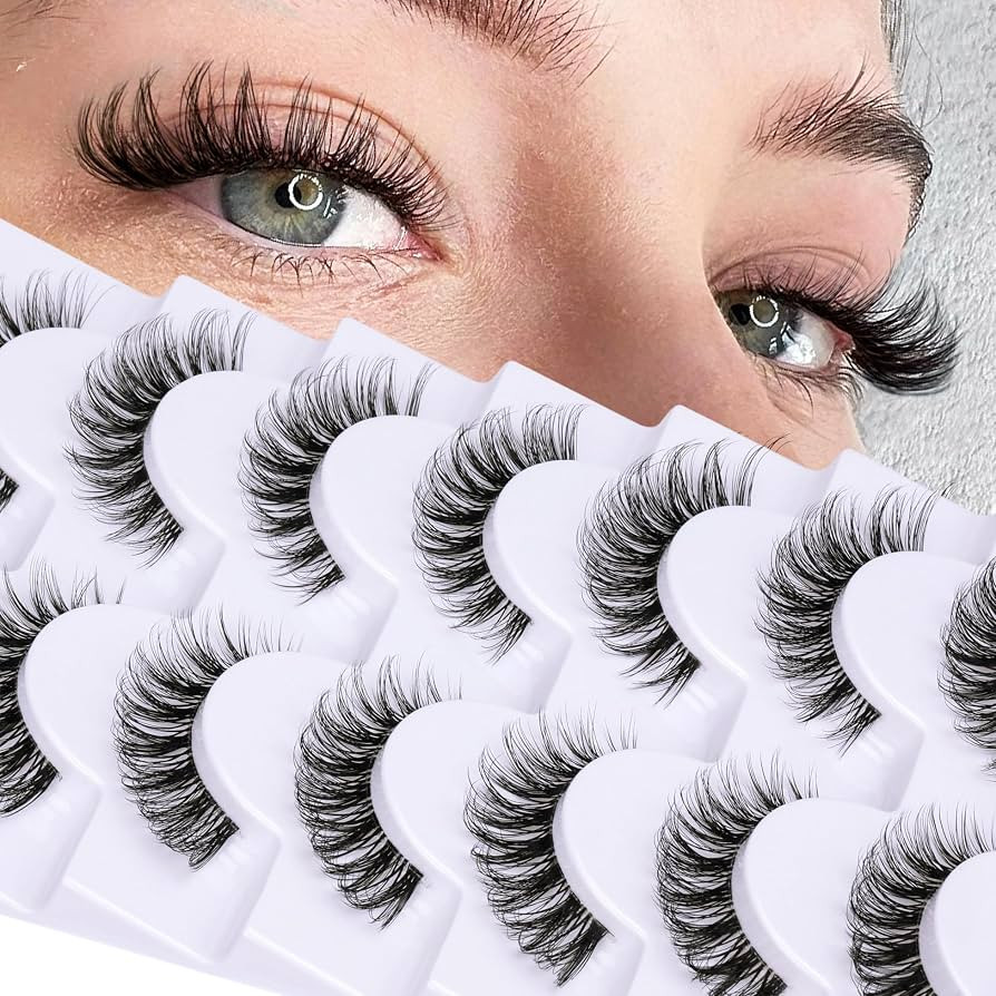 False Eyelashes Natural Look Eye Lashes Wispy CC Curl Russian Eyelashes 14mm Clear Band Strip Las... | Amazon (UK)