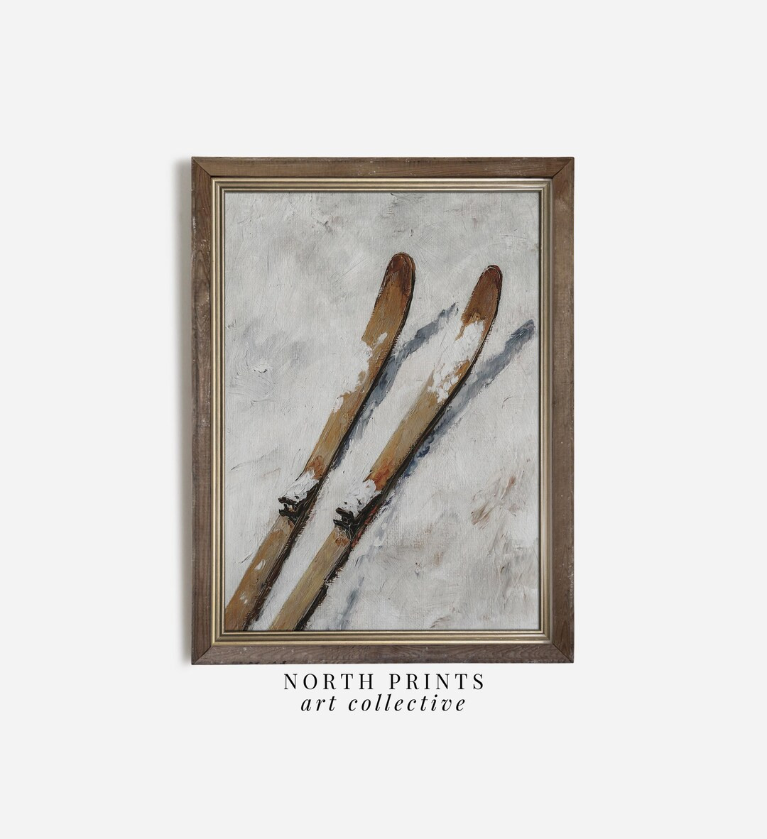 Rustic Winter Ski Painting PRINTABLE Art, Country Cabin Christmas Wall Decor, Lodge Decor Downloa... | Etsy (US)