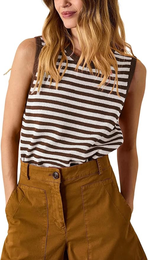 Hongsui Women's Striped Color Block Sweater Vest Ribbed Knit Tank Tops Oversized Crewneck Pullove... | Amazon (US)