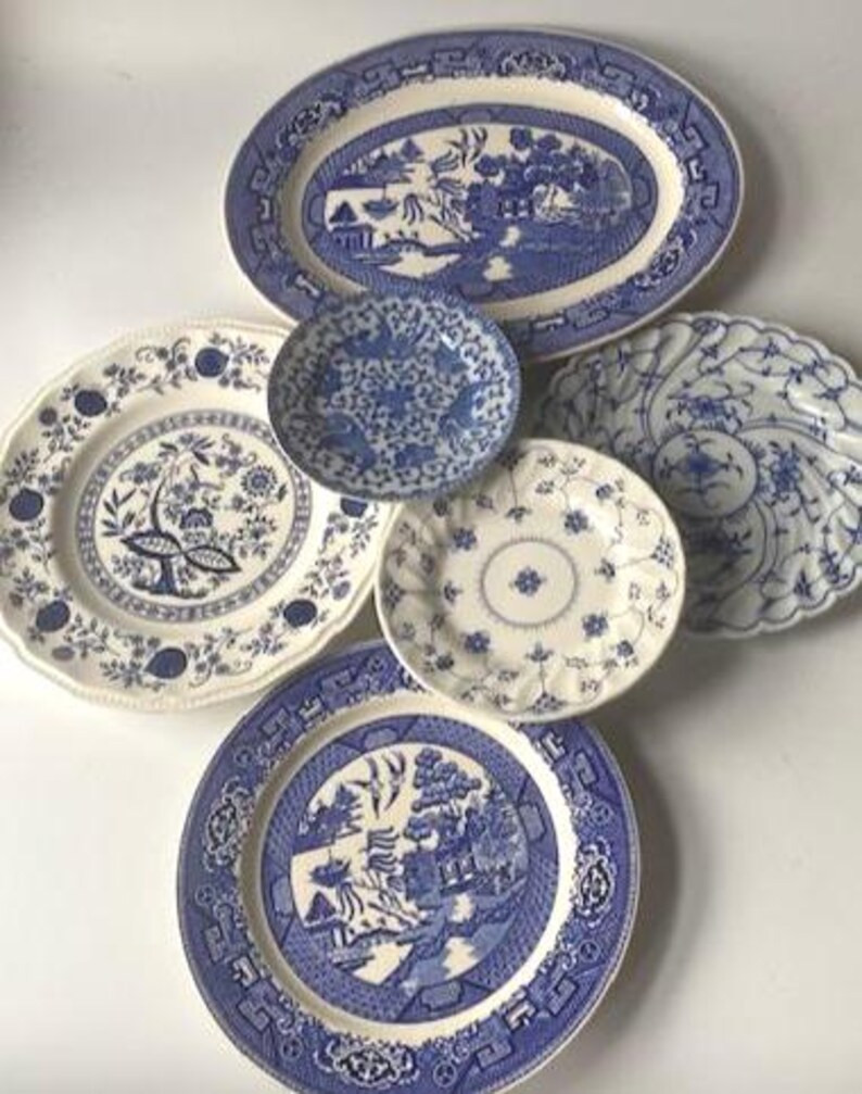 Classic BLUE WILLOW Vintage Plate Wall Collection #4 Churchill Staffordshire Wedgwood countryside... | Etsy (Global)