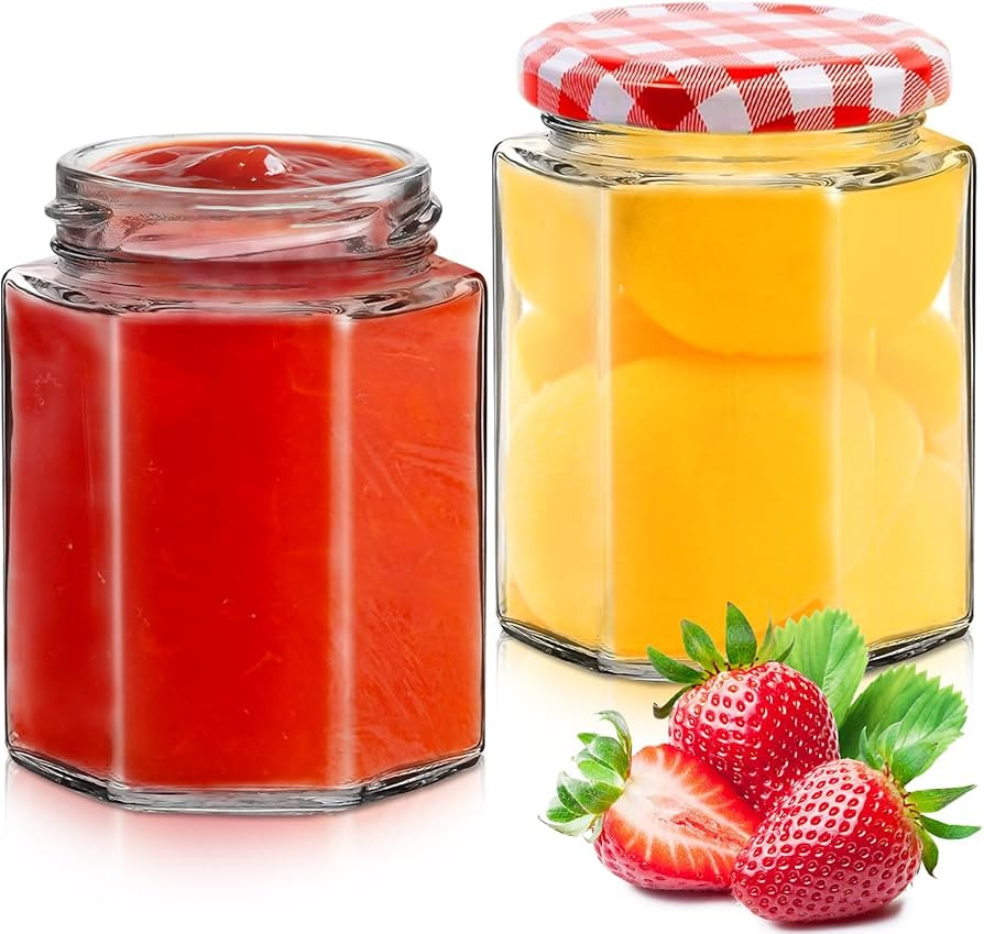 Hexagonal Glass Jam Jars with Red Gingham Lid - 280ml/9oz Airtight Containers for Pickling, Chutn... | Amazon (US)