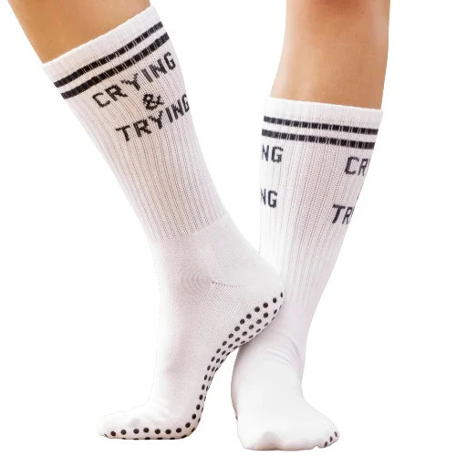 Crying &amp; Trying - Crew Grip Sock (Barre / Pilates) | simplyWORKOUT