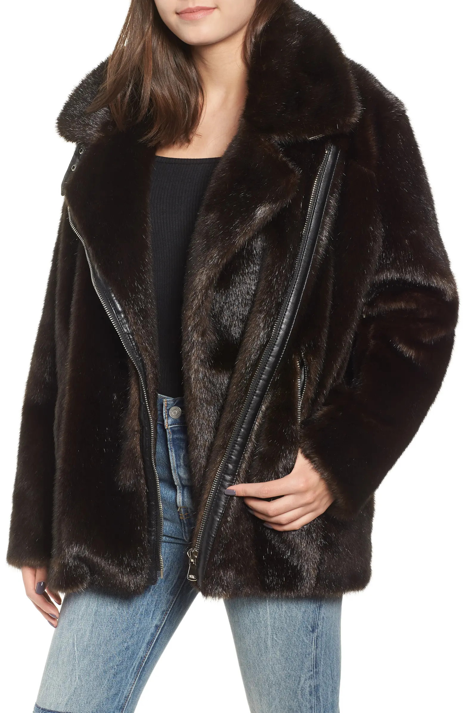 KENDALL AND KYLIE KENDALL + KYLIE Oversize Faux Mink Fur Moto Jacket | Nordstromrack | Nordstrom Rack