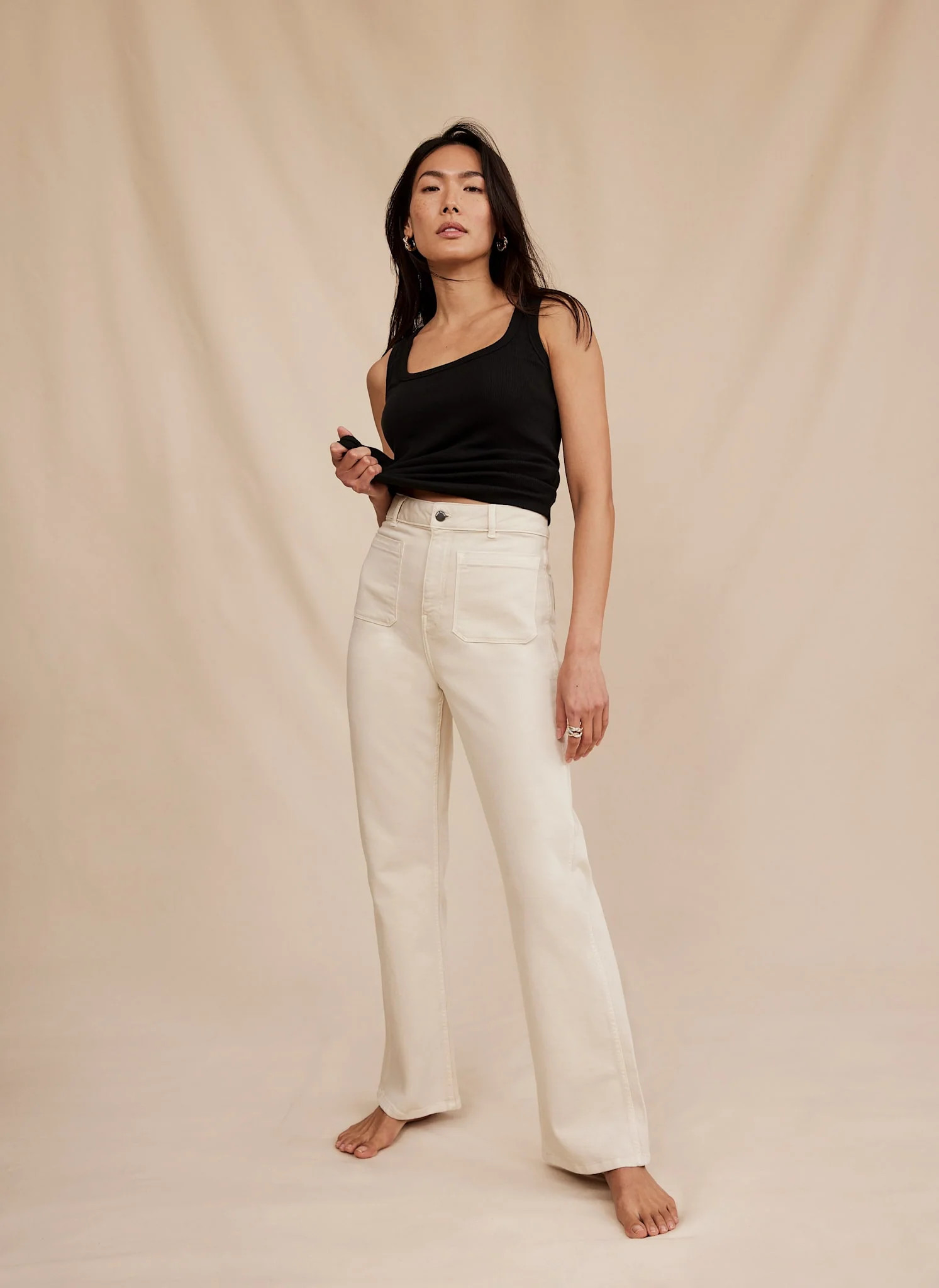 Neutral Wash Patch Pocket Bootcut Jeans | Mint Velvet