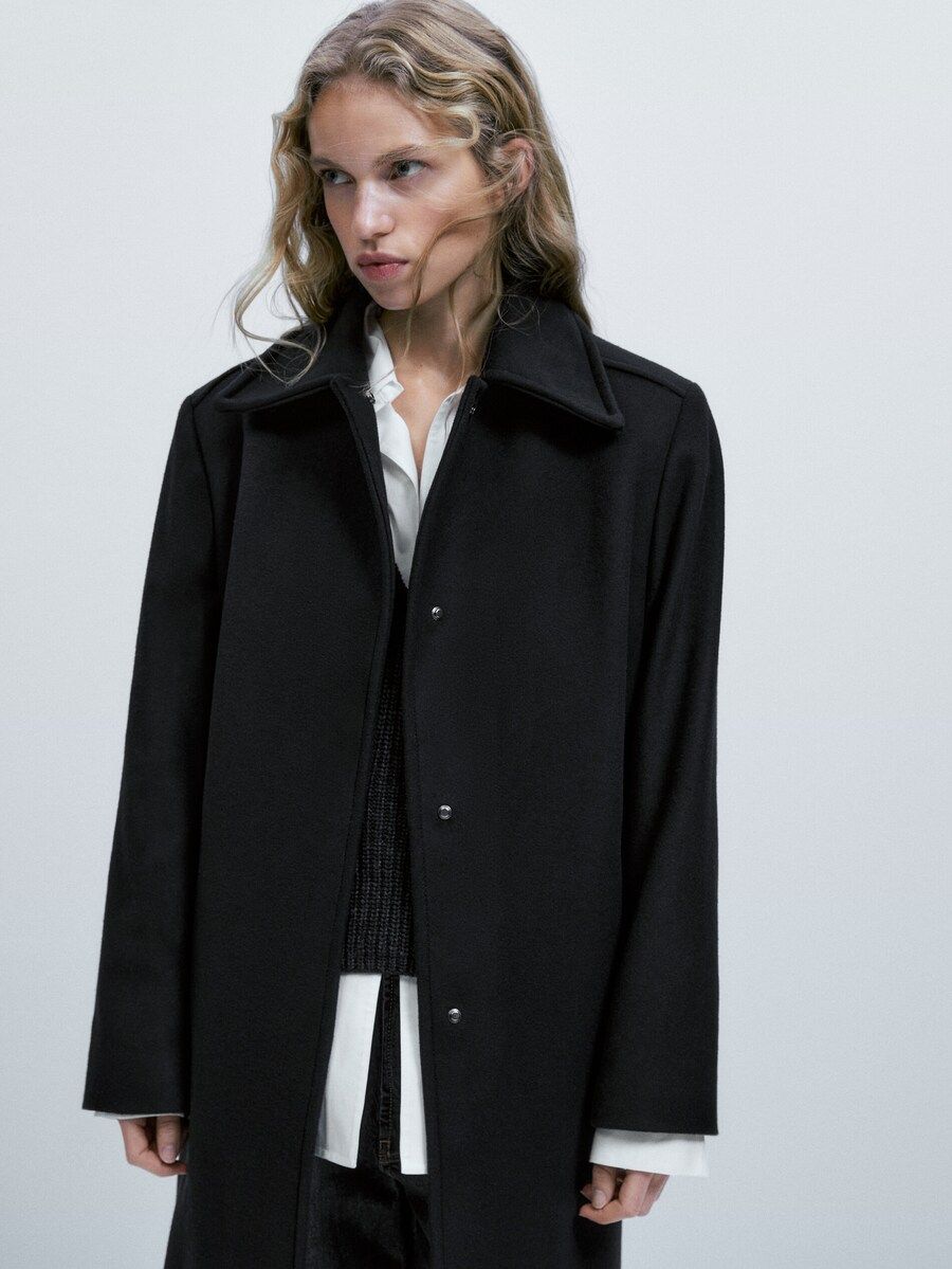 Long black wool blend coat | Massimo Dutti (US)