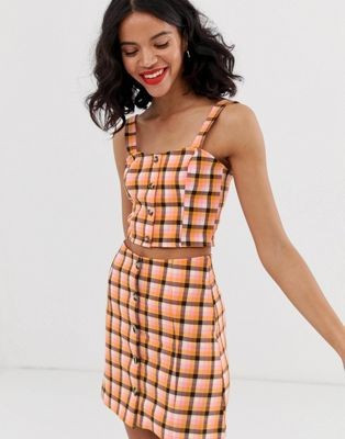 Monki check print two-piece singlet in pink | ASOS (Global)