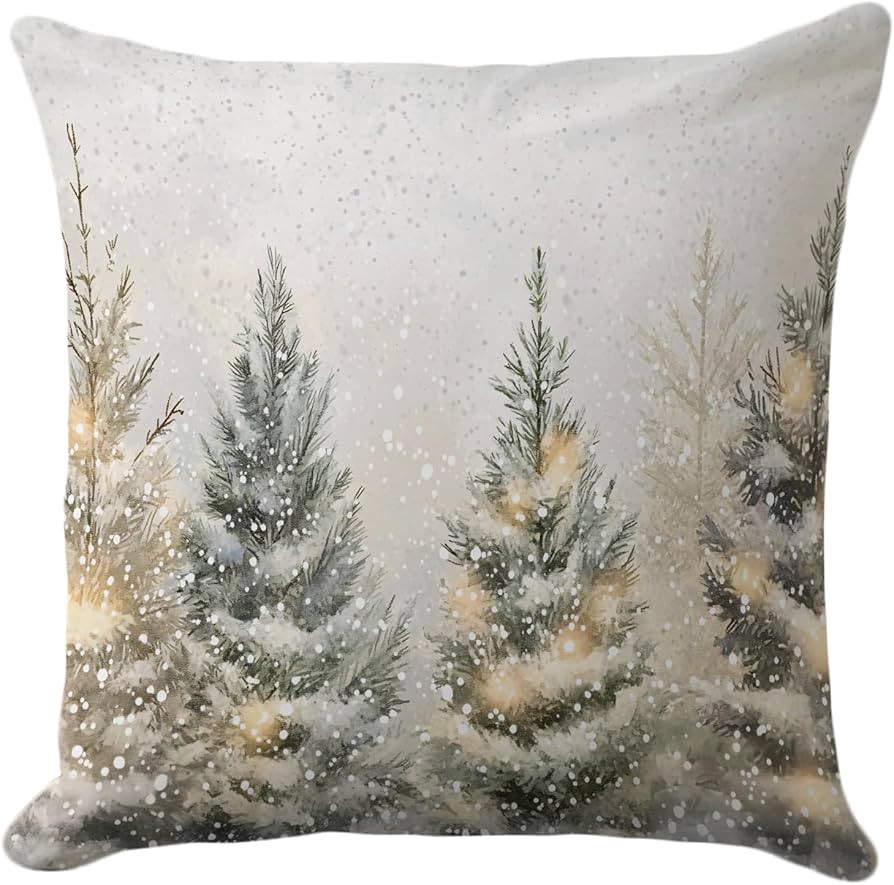 Christmas Tree Pillow Cover 18x18 – Vintage Snowy Pine Winter Decor Throw Pillow Case – Farmh... | Amazon (US)