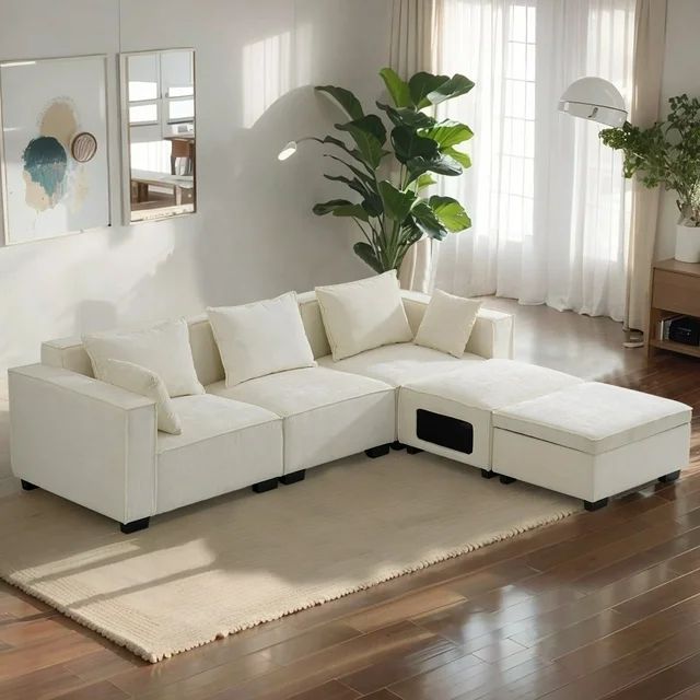 THLAND Modular Sectional Sofa with Cathole Ottoman Storage Footstool，U Shaped L Shaped Couch , ... | Walmart (US)